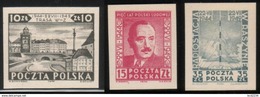 POLAND 1949 JULY MANIFESTO COMMUNISM SET OF 3 COLOUR PROOFS NHM Radio Mast Bierut President Warsaw Monuments Bridges - Proofs & Reprints