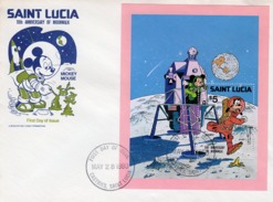S. Lucia 1980, Walt Disney, Space, BF In FDC - Amérique Du Sud