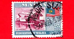 MALESIA - Malaya - Federation - Usato - 1957 - Ponte - Bandiera - Tin Dredge And Flag - 25 - Federation Of Malaya