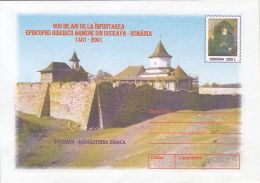 55895- SUCEAVA ZAMCA MONASTERY, ARCHITECTURE, COVER STATIONERY, 2001, ROMANIA - Abbeys & Monasteries