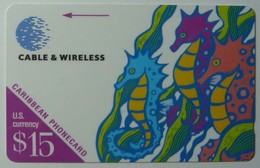 CARIBBEAN GENERAL - Cable & Wireless - $15 - Sea Horse - Mint - Rare Control - Antilles (Other)