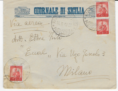 STORIA POSTALE REPUBBLICA - BUSTA INTESTATA CON LETTERA VIA AEREA DA PALERMO A MILANO 11.06 1949 - Luftpost