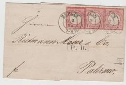 BRS337 /  DEUTSCHES  REICH -  Gr. Brustschild, 3er Streifen Nach  Palermo,  Sizilien 1873 - Storia Postale