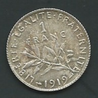 FRANCE - 1 FRANC SEMEUSE ARGENT 1919  PIA20603 - 1 Franc