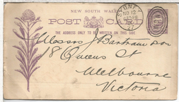 AUSTRALIA NEW SOUTH WALES ENTERO POSTAL FLORES FLOWER 1891 SYDNEY CON IMPRESION PRIVADA WAUGH & JOSEPHSON ENGINEERS - Brieven En Documenten