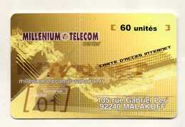 CARTE D´ACCES INTERNET  PASSMAN  *60 Unités   Millénium Télecom  Center  MALAKOFF - Autres & Non Classés