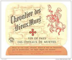 Etiquette De Vin De Pays Des Coteaux De Murviel - Chevalier Des Vieux Mur - Coop De Murviel  (34) -  Thèmes Chevaux - Chevaux