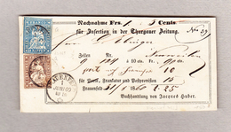 Schweiz 1860 Nachnahme Zettel Für Inserate Thurgauer Zeitung Aus Frauenfeld Mit Strubel 50Rp Touchiert Und 10Rp Vollränd - Lettres & Documents