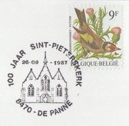 BELGIË/BELGIQUE:Illustr. Date Cancell. On Fragment:  ## 26-9-87 : DE PANNE : 100jaar St.-Pieterskerk ## : ARCHITECTUUR, - Herdenkingsdocumenten