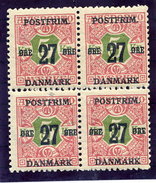 DENMARK 1918 Surcharge 27 Øre On 5 Kr Block Of 4 MNH / **.  Michel 95X - Ungebraucht