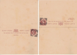 India  1880's Aden  CDS On QV 1/4A  Perforated Reply Pair  Postal Stationary  Post Card # 94128  Inde Indien - 1858-79 Compagnie Des Indes & Gouvernement De La Reine