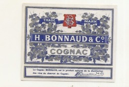 étiquette -  1900/1960 - Mini étiquette Mignonette - Flask - COGNAC H BONNAUD  - 5cm - Whisky