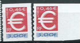 Variété : N° 3215 Timbre EURO Bleu-violet Au Lieu D'outremer + Normal ** - Unused Stamps