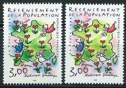 Variété : N° 3223 Recensement De La Population Bleu-violet Et Vert Clair Au Lieu De Bleu Et Vert-foncé + Normal ** - Unused Stamps