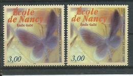 Variété : N° 3246 école De Nancy Gallé  Papillon Gris-violet (sans Le Rouge) + Normal ** - Unused Stamps