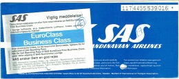 Ticket/Billet D'Avion. SAS. Scandinavian Airlines System. Copenhage/Stockholm/Copenhagen. - Europe