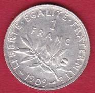 France 1 Franc Semeuse Argent 1909 - Andere & Zonder Classificatie
