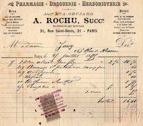 VP9442 - Facture - Pharmacie - Droguerie - Herboriste A. ROCHU à PARIS Rue Saint - Denis - Drogisterij & Parfum