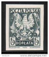 POLAND 1951 POSTAGE DUE IMPERF BLACK PROOF NHM (NO GUM) - Proofs & Reprints