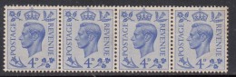 Strip Of 4, 1950 MNH 4d Ultramarine KGVI Series Great Britain - Ongebruikt