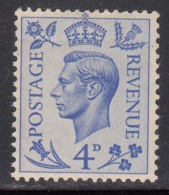1950 MNH 4d Ultramarine KGVI Series, Great Britain - Unused Stamps