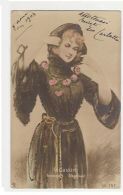 WOMAN WITH BLACK DRESS AND ROSES  - GEL POSTCARD  1900s ( 96 ) - Autres & Non Classés