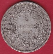 France 2 Francs Argent Cérès 1887 A - Andere & Zonder Classificatie