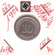 ALEMANIA - IMPERIO - DEUTSCHES REICH - 10 Pfn. AÑO 1908-A - 10 Pfennig