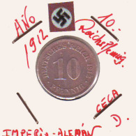 ALEMANIA - IMPERIO - DEUTSCHES REICH - 10 Pfn. AÑO 1912-D - 10 Pfennig