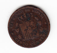 ESPAGNE       KM  674      1877, 5 CENTIMOS.      ( 43 ) - Monnaies Provinciales