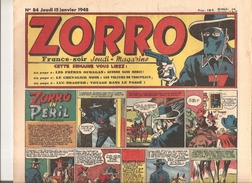 Zorro Hebdomadaire N°84 Du 15 Janvier 1948 Zorro En Péril! - Zorro
