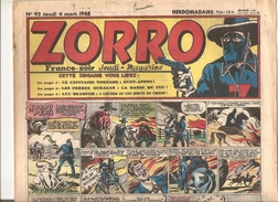 Zorro Hebdomadaire N°92 Du 4 Mars 1948 Zorro En Péril! - Zorro