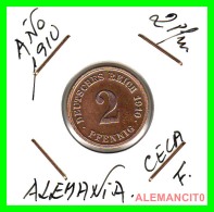 GERMANY - IMPERIO - DEUTSCHES REICH - 2 Pfn. AÑO 1910-F - Copper, 20 Mm - 2 Pfennig