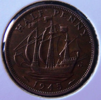 Great Britain - 1945 - 1/2 Penny - KM 844 - VF - Look Scans - C. 1/2 Penny