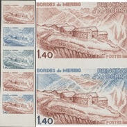 Andorre Français 1980 Y&T 291. Bande De 5, Essais De Couleurs. Bordes De Mereig, Maisons De Montagne - Montagne