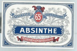 Etiquette  Absinthe  Qualité Supérieure 65° Spécimen étiq Louis Plouviez  N°98  Avec Losange Collée Au Verso - Alkohole & Spirituosen