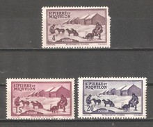 St.Pierre & Miquelon 1938 ,4c Scott # 174 (Damage),15c Scott # 177* ,20c Scott # 175*, VF Mint Hinged* - Unused Stamps