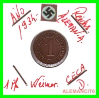 GERMANY  -   MONEDA  DE  1- REICHSPFENNIG  AÑO 1934 D   Bronze - 1 Renten- & 1 Reichspfennig