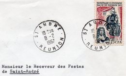 Réunion 1967 Lettre Avec Timbre Rurchargé CFA 300 Ans Deu Peuplement De L'ile Bourbon (00771) - Storia Postale