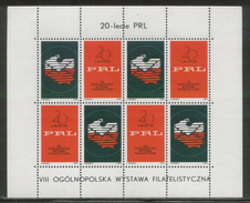 POLAND 1964 20 YEARS PEOPLE´S REPUBLIC PHILATELIC EXPO EXHIBITION S/S TYPE 1 NHM CINDERELLA PEACE DOVE MAP Polen Pologne - Autres & Non Classés