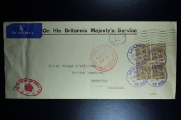 GB Airmail Cover 1936 On His Britannic Majesty's Service London-> Paraquay  SG 395 4-block Lufthansa - Lettres & Documents
