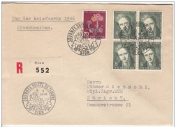 Switzerland 1946 Pro Juventute Cover, Block Of 4, Stamp Day Sion, Dec 8 1946, Sc# B - Brieven En Documenten