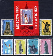 BULGARIA 1980 Olympic Games, Moscow: Olympic Flame Set And Block MNH / **.  Michel 2894-99 + Block 103 - Nuevos