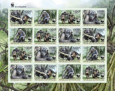 Centrafrica 2012, WWF, Gorilla, 4val In BFx4 In Sheetlet IMPERFORATED - Gorilles