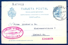 1928 , BARCELONA , ENTERO POSTAL E.P. 59 CIRCULADO A LIMBACH - 1850-1931