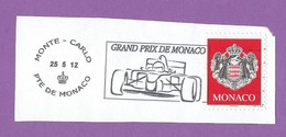 MONACO TIMBRE OBLITERE SUR FRAGMENT FLAMME GRAND PRIX AUTOMOBILE FORMULE 1 DE MONACO - Machines à Affranchir (EMA)