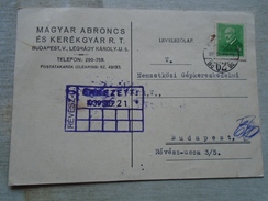 D147940  Hungary  Magyar Abroncs és Kerékgyar - Budapest 1939 -OPEL Autorad - Opel Car  Wheels - Briefe U. Dokumente