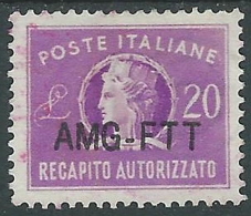 1954 TRIESTE A RECAPITO AUTORIZZATO USATO 20 LIRE - LL2 - Express Mail