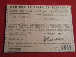 Angola - Caminho De Ferro De Benguela - Passe Anual 1ª Classe Entre Lobito E Fronteira 1973 - Monde