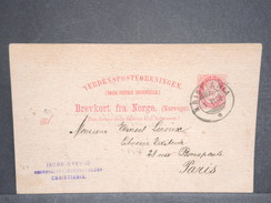 NORVÈGE - Entier Postal De Christiania Pour Paris En 1902 - L 6650 - Interi Postali